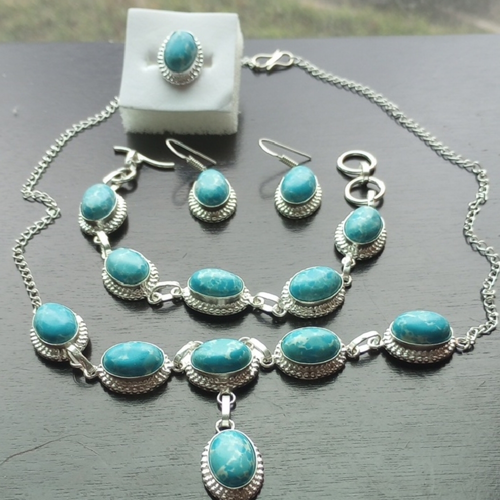 LARIMAR: 5-PIECE SET: 925 STERLING SILVER & LARIMAR; CONFLICT-FREE, LAB-CREATED